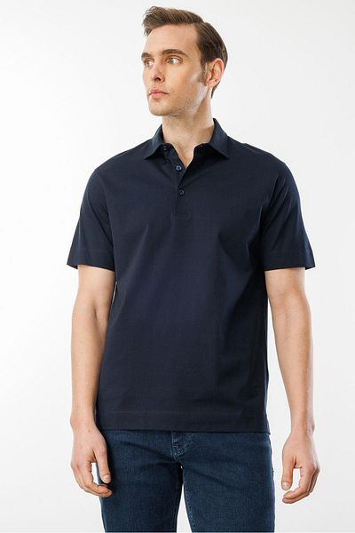 Desen Triko Ανδρικό μπλουζάκι με γιακά πόλο Mercerized K.Navy Blue