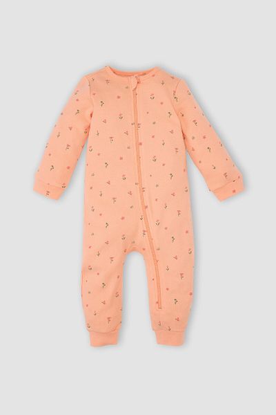 DeFacto Baby Girl Newborn Floral Long Sleeve Zipper Jumpsuit D8305A5Ns