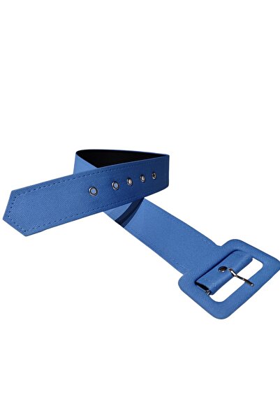 modayiğit Turkuaz mavisi kumaş kaplama kuş gözü delikli şık kemer