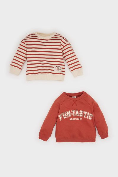 DeFacto Baby Boy Crew Neck Printed 2-Piece Sweatshirt with Soft Feather Inside D5782A524Wn