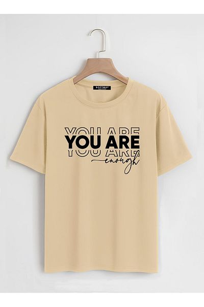 SOFTWAY Unisex Oversize Crew Neck You Are Printed Basic T-Shirt - ΜΠΕΖ