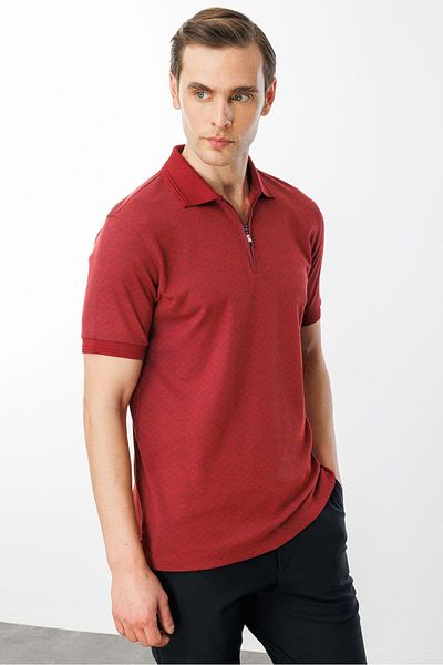 Desen Triko Ανδρικό μπλουζάκι Jacquard με φερμουάρ Claret Red