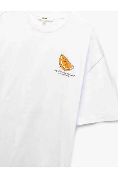 Koton Γυναικείο μπλουζάκι Crew Neck Cotton Back Printed White 5sak50125ek