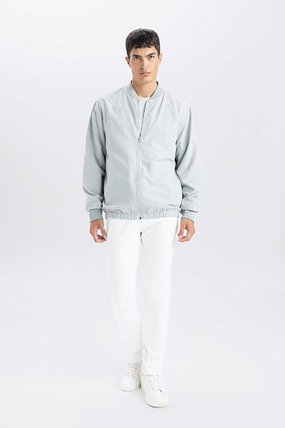 DeFacto College Lapel Light Bomber Coat με τσέπες με φερμουάρ - Αδιάβροχο D7447ax24au