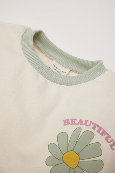 DeFacto Baby Girl Crew Neck Floral Inside Soft Feather Sweatshirt D7185A524Wn