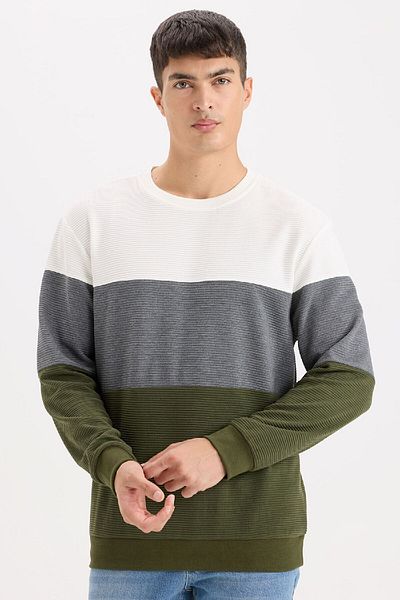 DeFacto Φούτερ με κανονική εφαρμογή Crew Neck Color Block Jacquard φούτερ D5393ax24au