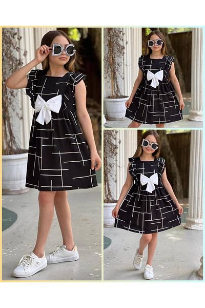 SNSA MODA Girl's Dress High Quality and Bow Detail 100% Cotton