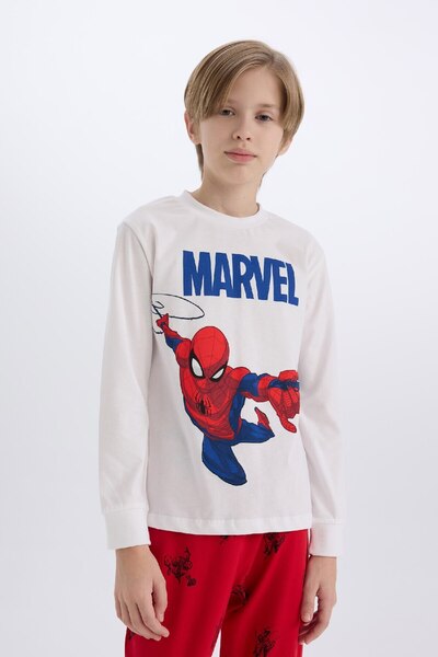 DeFacto Marvel Spiderman-Pyjama-Set für Jungen – Rundhalsausschnitt, lange Ärmel, Ober- und Unterteil-Set Y4861A624WN