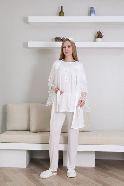 Lohussa Ecru Lace Maternity Pajama Set - 3 Pieces
