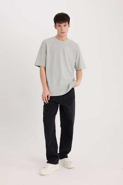 DeFacto Oversize Φαρδιά Εφαρμογή Crew Λαιμόκοψη κοντό μανίκι Basic απλό βαρύ ύφασμα T-shirt X3926az25sp