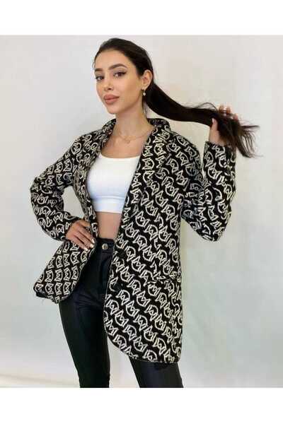 Btr Kadın Siyah Beyaz Desenli Ceket