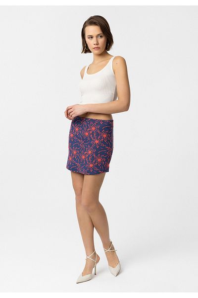 Williot Fusta mini pentru femei Fabiana, bleumarin, slim fit, cu imprimeu floral roșu