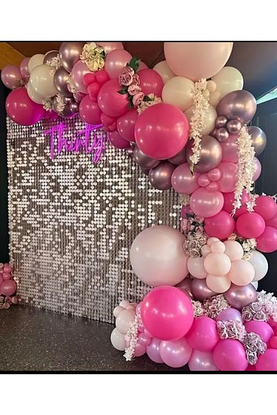 Çemrek Süs Parti Fuchsia Pink Chrome Balloon Chain Set of 100