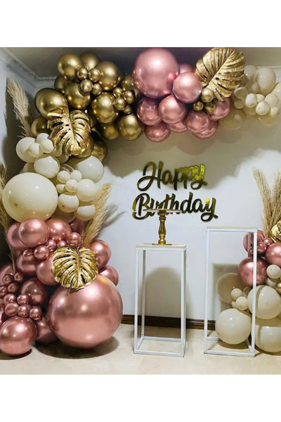 Çemrek Süs Parti Rose Gold Krom Retro White Balon Zinciri Seti 100 lü