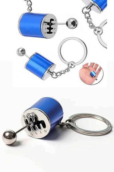 KYLE XM Blue Gear Shift Keychain Accessory - Movable Metal Auto Accessory