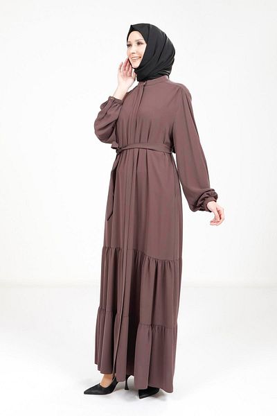 Beyza Двуслойна плисирана абая с подвижен колан и колан Tarsus 3649
