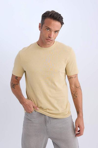 DeFacto Νέα σεζόν Νέα κανονική εφαρμογή Crew Neck Basic μονόχρωμο μπλουζάκι με κοντό μανίκι από 100% βαμβάκι