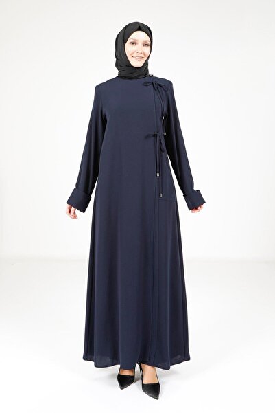 Beyza Yandan Bağlama Detaylı Lacivert Ferace 9166