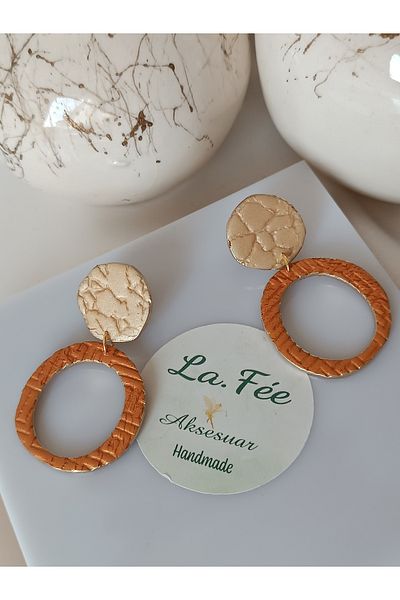 La fee aksesuar Metallic Color Bohemian & Ethnic Earrings Polymer Clay Textured Earrings