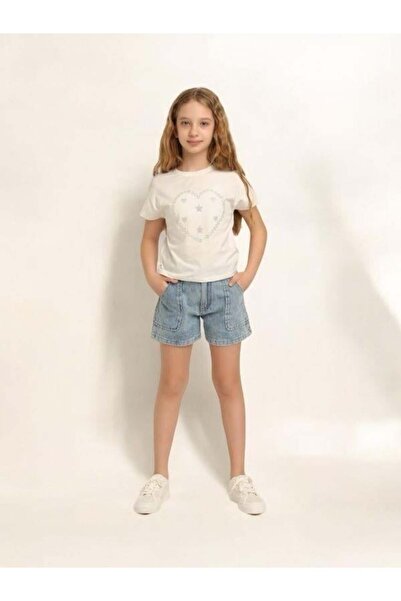 Zekids Κοριτσίστικο μπλουζάκι από βαμβακερό στρογγυλό μισό μανίκι πέτρα