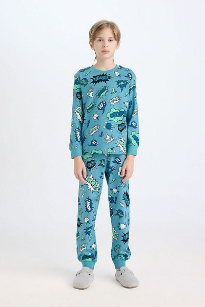 DeFacto Costum de pijama pentru băieți Top cu mânecă lungă cu imprimeu cu talie elastică Fund lung D6322a824wn