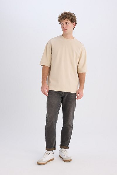 DeFacto Μπλουζάκι Loose Fit Crew με κοντό μανίκι βαρύ ύφασμα Basic μασίφ μπλουζάκι B4844ax25sp
