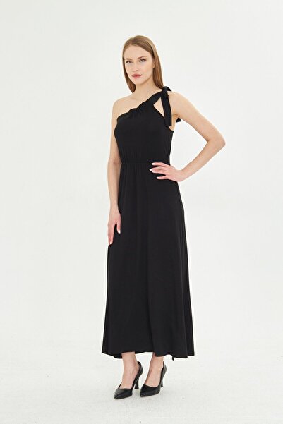 LAMANTE ÇAPRAZ KOL SİYAH HELEN ELBİSE