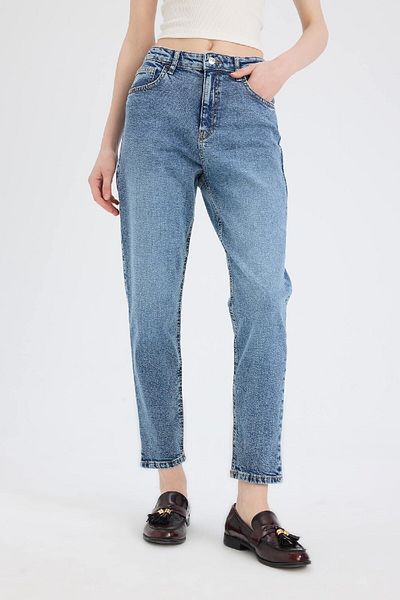 DeFacto Lina Comfort Mom - Blugi cu picioare drepte, talie normală, pantaloni pentru spălarea zăpezii D7943AX25SP