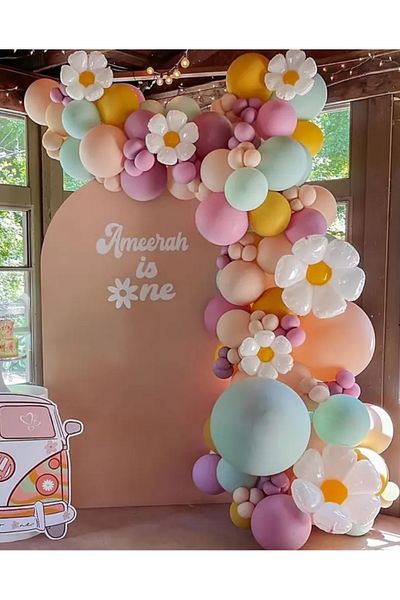 Çemrek Süs Parti Powder Pink Peach Winter Green Daisy Balloon Chain Set of 103