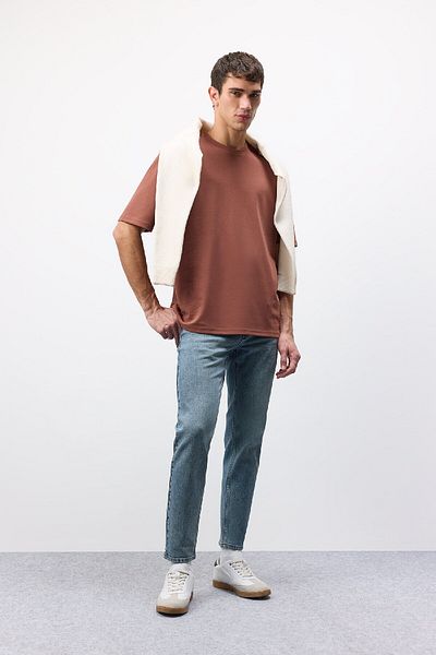 DeFacto Oversize Φαρδιά Εφαρμογή Crew Λαιμόκοψη κοντό μανίκι Basic απλό βαρύ ύφασμα T-shirt X3926az25sp