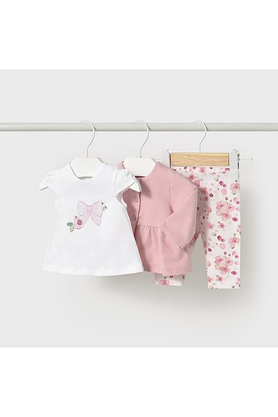 MAYORAL Baby Girl Pink 3-Piece Tights Body Jacket Set