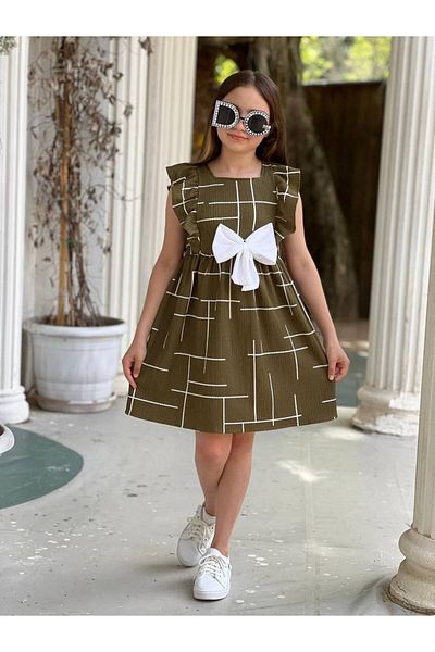 SNSA MODA Girl's Dress High Quality and Bow Detail 100% Cotton
