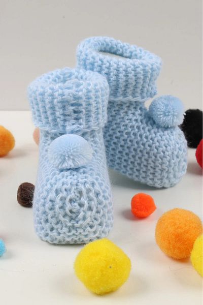 kidszone Newborn Baby Booties Gift Knitted Knitwear Pompom Baby Booties