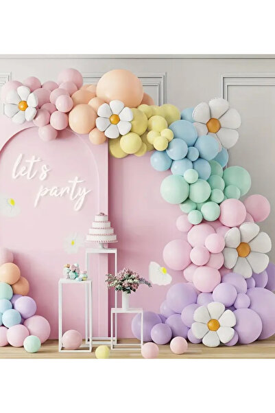 Çemrek Süs Parti Makaron Renkli Balon Zinciri Seti 103 lü Papatya ve Jumbo Ba...