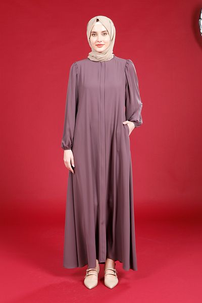 Beyza Omzu Büzgülü Hare Kapuçino Ferace - Kloş Kesim 3229