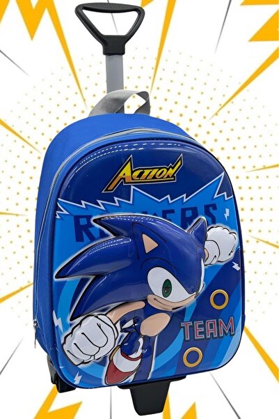 Uniquetrenders 2-6 Yaş Kirpi Sonic Temalı 5d Baskılı Anasınıfı Kreş Çantası Çekçekli Seyahat Valizi Okul Çantası