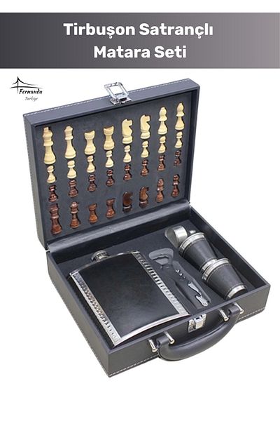 Fernanda Stainless 8.oz Wooden Chess Alcohol Flask Set 17*13 cm