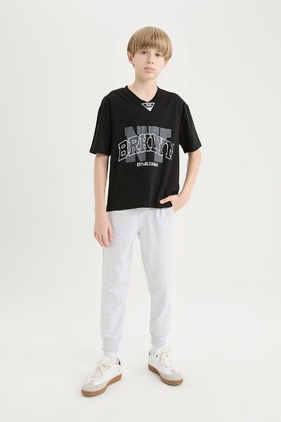 DeFacto Boys' 2-Piece Set Short Sleeve Printed T-Shirt Elastic Waist Sweatpants D9820A825Sp
