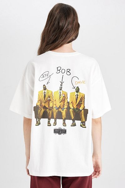 DeFacto Μπλουζάκι Beetlejuice Oversize Crew με λαιμόκοψη με στάμπα με κοντό μανίκι D8361ax24au