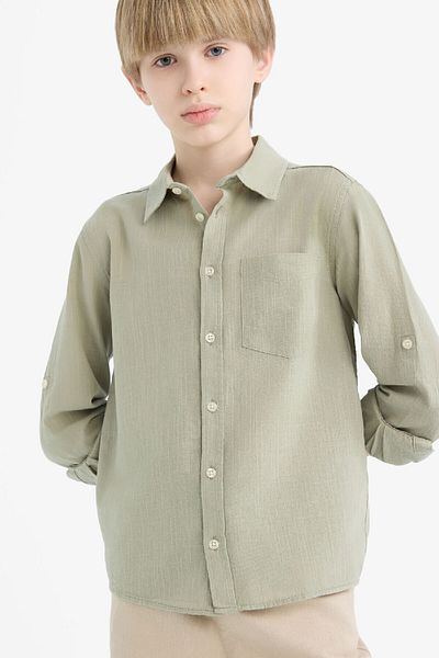 DeFacto Boy's Polo Neck Linen Look Long Sleeve Shirt B5983A825Sm