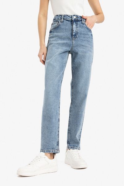 DeFacto Lina Comfort Normal Bellir Straight LegJean Pantaloni spălați cu zăpadă D8209AX25SP