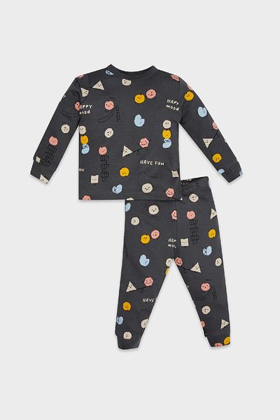 DeFacto Baby-Jungen-Pyjama-Set, gemustert, langärmelig, Oberteil, elastische Taille, lange Unterseite, D8653a524au