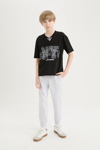 DeFacto Boys' 2-Piece Set Short Sleeve Printed T-Shirt Elastic Waist Sweatpants D9820A825Sp