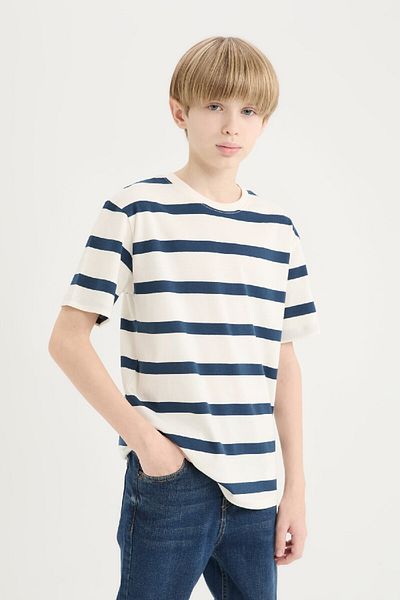 DeFacto Boy's Crew Neck Striped Short Sleeve T-Shirt D7864A825Sm