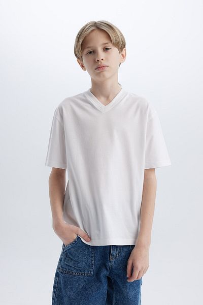 DeFacto Tricou de bază cu mânecă scurtă, cu decolteu în V, pentru băiat K1693a625sm