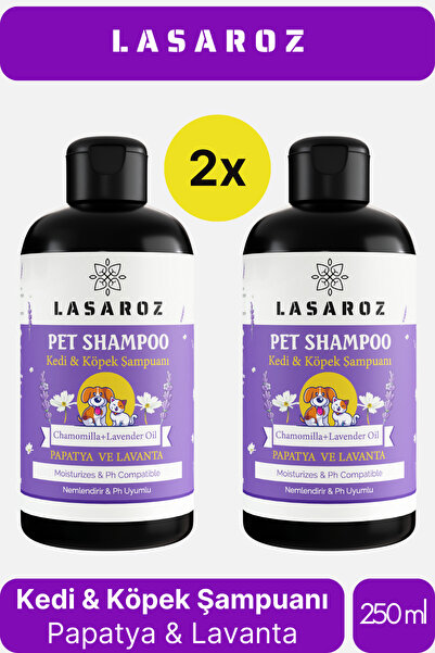 lasaroz 2 ADET Kedi Köpek Şampuanı Lavanta ve Papatya Yağlı Tüy Dökme Önleyici Nemlendirci Etkili 250 ml