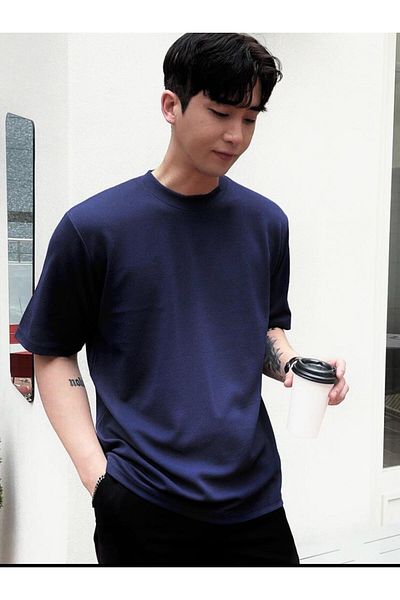 SELENA BUTİK Μπλουζάκι Unisex Navy Blue απλό βαμβακερό oversize