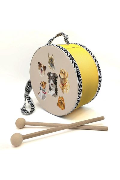 BAKSEPETE Dogs Printed Leather Toy Children's Drum Yellow 2-5 Years)