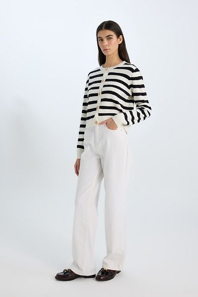DeFacto Regular Fit Striped Crew Neck Knitwear Cardigan C1501Ax25Sp