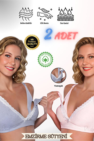 red iç giyim Cotton Maternity-Postpartum Nursing Bra-Economic Pack of 2